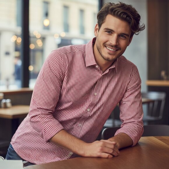 Banana Republic Other - BANANA REPUBLIC Non Iron Tailored Slim Fit Button Down Shirt S Red Gingham Plaid